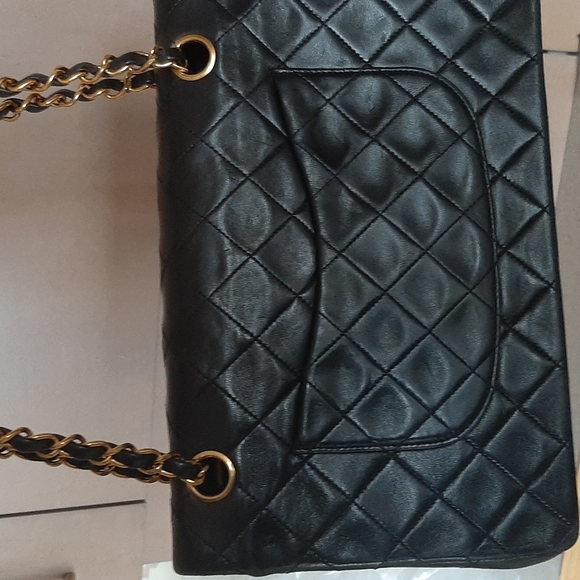Authentic Vintage CHANEL Lambskin Double Chain Double Medium Flap Bag black/gold - Picture 6 of 16